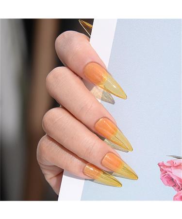 Transparenth YellowFake Nail Almond Long Press on Nails Tips Nail Art Decoration for Women and Girls Manicure 24pc
