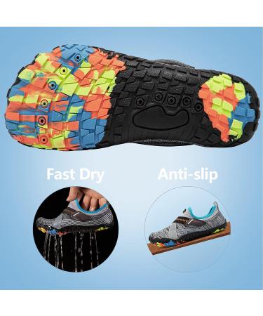 Kids Water Shoes - Lightweight Slip-On Aqua Sock for Boys & Girls - Comfort Sole for Easy Walking - Grey/Blue - Size 2 Big Kid - Buy Online on GoSupps.com