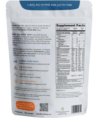 Cookies & Cream Mighty Milk - All-in-One Kids Protein Powder & Multivitamin with Probiotics - Organic Spinach & Natural Ingredients - 15-30 Servings - Buy Online on GoSupps.com