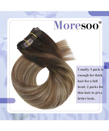 Moresoo Balayage Clip in Hair Extensions 12 Inch Brown Ombre Highlights - 5 Pieces, 70g - Natural Hair Extensions for Women - Pack of 1 (#4/10/16) - Buy Online on GoSupps.com
