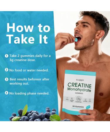 LLQQIT Creatine Monohydrate Gummies for Men & Women - 3g of Blueberry Creatine Gummies - Sugar-Free Vegan 60 Count - Buy Online on GoSupps.com