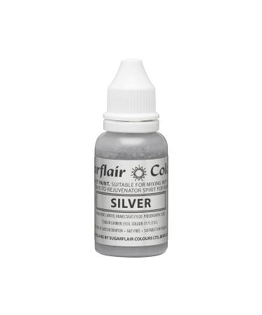 Sugarflair Silver Liquid Food Colouring Droplet For Painting By Mixing With Rejuvenator Spirit - 14ml