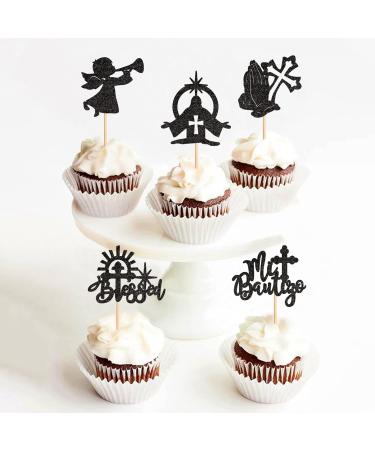 Ercadio 25 Pack Mi Bautizo Cupcake Toppers Black Glitter Cross Angel Cupcake Toppers Angel Religious God Bless Cupcake Picks for Baptism Theme Baby Shower Kids Birthday Party Supplies Pattern 5 - Buy Online on GoSupps.com