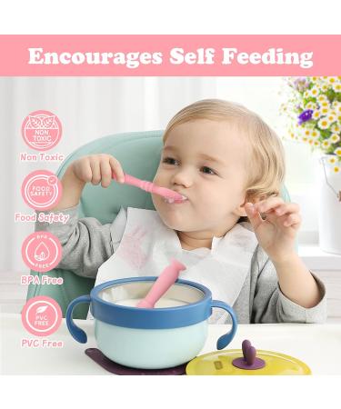 Vicloon Baby Fork and Spoon Set - 3Pcs Silicone Weaning Spoon Set for Self Feeding, Easy Grip Toddler Cutlery Kit - Pink - Buy Online on GoSupps.com