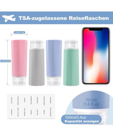 OPRET 4-Piece Silicone Travel Bottles Set | 100ml Leak-Proof Refillable Containers for Cosmetics & Shampoo - Travel Size Kit in Blue Green Pink & Gray - Buy Online on GoSupps.com