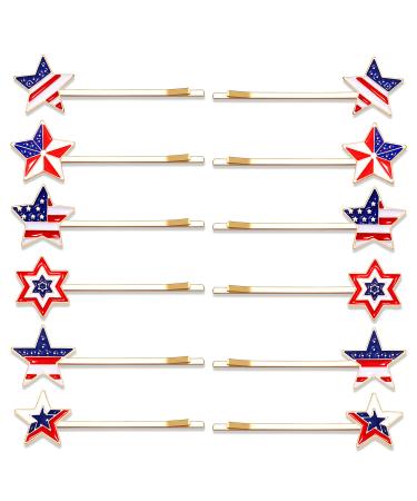 NLCAC 12 Pack American Flag Hair Clip Star Hair Bobby Pin Patriotic HairPin 4th of July Hair Accessories for Women Girls 12pcs stars flag