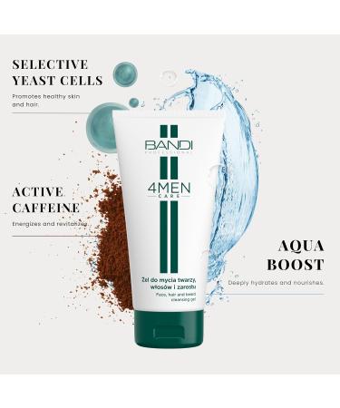  BANDI Moisturising Face Care Gel for Men - Gentle and Energizing Cleansing with Active Caffeine and Selective Yeast Cells for a Radiant Complexion and Refreshed Skin - 4MEN Technology - Buy Online on GoSupps.com