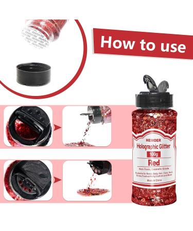 Hemoer Holographic Chunky Glitter - Red 100g | Versatile Craft Glitter for Resin Face Nail Body Handicrafts & Slime | Perfect for Festivals & Parties - Buy Online on GoSupps.com