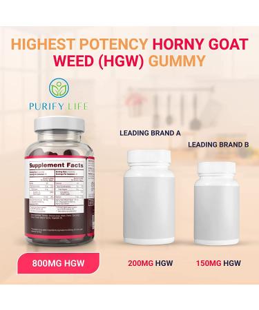 Horny Goat Weed Gummies 800mg (60 ct) for Men & Women - Natural Energy & Performance Boost - Vegan & Gluten-Free - Grapefruit Flavor - Buy Online on GoSupps.com