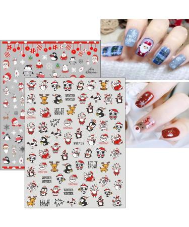 Christmas Nail Stickers 9 Sheets Self-Adhesive Nail Decal Snowflake Santa Claus Hat Red Nail Art Decoration Design Supplie - Buy Online on GoSupps.com