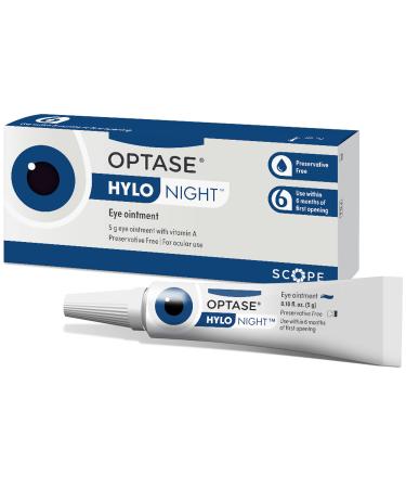OPTASE Hylo Night Dry Eye Ointment - Nighttime Eye Gel for Dry Eyes - Preservative Free Eye Ointment for Dry Eyes at Night - Soothing P.M. Lubricant for Dry Eye, Blepharitis, and Stye Relief - .18 oz