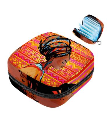 Art African Woman Pattern Women's Binding Pocket Large menstrual cup cylinder pocket with zipper periodic inserts bags panty lips tampons for girls and women multi-colored 07