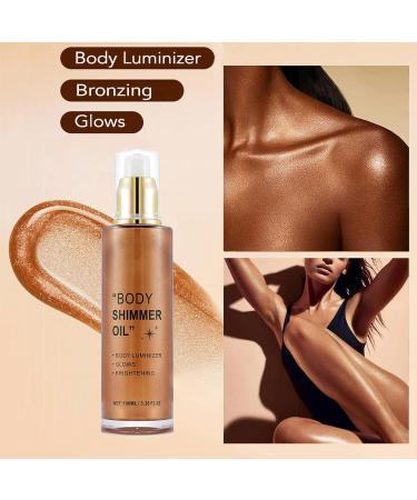 Shimmer Body Oil Waterproof Luminizer - Bronze Liquid Illuminator for Glow & Moisturization | Summer Makeup Highlighter 2 Fl Oz - Buy Online on GoSupps.com