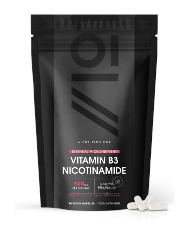Vegan Vitamin B3 500mg Capsules - 500mg Nicotinamide - 90 Vegan Caps - No Additives Non-GMO Gluten Free.