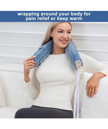 OWOZOI Long Hot Water Bottle with Soft Furry Cover - 72cm Full Body Wrap, Waist Hot Water Bottles for Pain Relief, Neck & Shoulder Thermotherapy - Blue - Buy Online on GoSupps.com