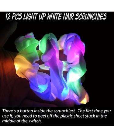 12PCS LED Hair Scrunchies - Glow in the Dark Satin Ponytail Holders - Neon Rave Party Supplies - Buy Online on GoSupps.com