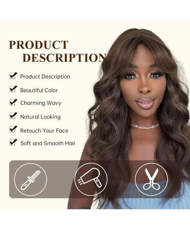 Buy Testar Long Dark Brown Wigs for Women | Curly Wigs with Air Bangs & Water Waves | Heat-Resistant Synthetic Hair for Daily & Party Use - Buy Online on GoSupps.com