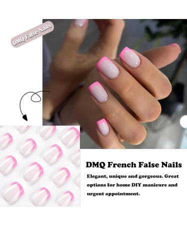 French Press On Square Fake Nails - 24Pcs Pink French False Nails with Nail Glue for Women Girls Art - Buy Online on GoSupps.com