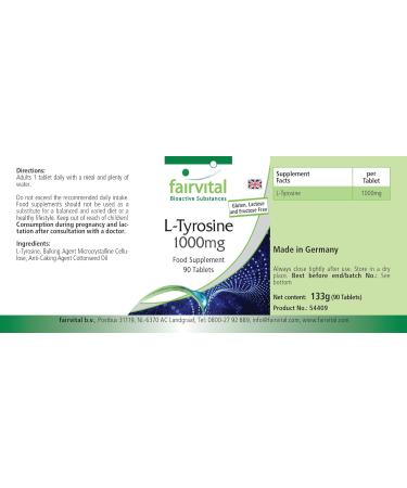  fairvital Fairvital | L-Tyrosine 1000mg - 90 tablets - 1000mg per tablet - tested quality and high dose - 100% vegan - Fa - Buy Online on GoSupps.com
