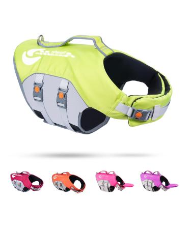 ThinkPet Dog Life Jacket Adjustable Life Jacket Reflective Lifesaver with Buoyancy Green-old XL