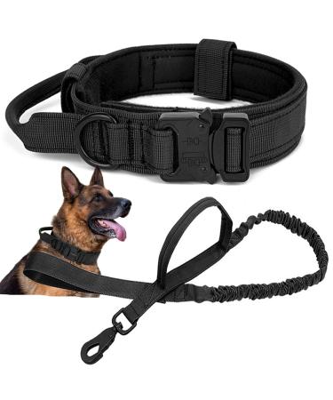 Tactical dog collar with control handle and dog leash military dog collar-hedgehears soft padded nylon dog collar.