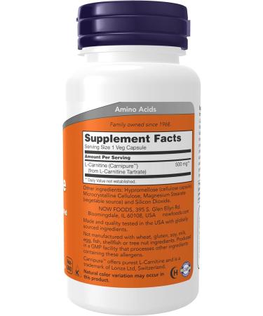 Now Foods L-Carnitine 60 Veggie Capsules - Boost Energy & Fat Metabolism | High-Quality Supplement for Weight Loss & Performance - Buy Online on GoSupps.com