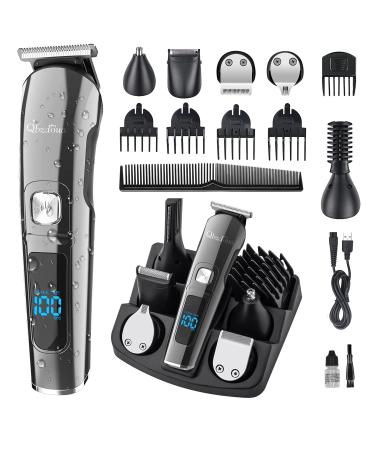 Mens Hair Clipper Beard Trimmer Cordless Mens Grooming Kit Trimmer for Beard Head Face and Body Waterproof IPX7 LED Power Display