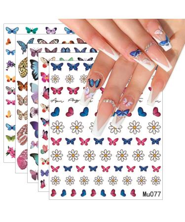 JMEOWIO 9 Sheets Spring Butterfly Nail Art Stickers Decals Self-Adhesive Summer Flower Floral Nail Supplies Nail Art Design Decoration Accessories