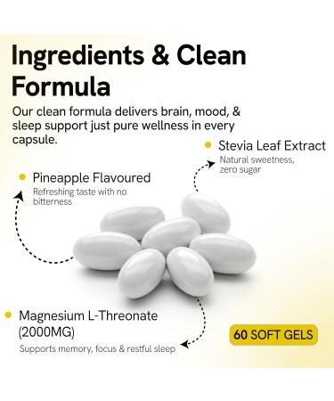 Magnesium L-Threonate Supplement 2000mg Soft Gels - Brain Supplements for Memory and Focus - High Absorption for Better Sleep Muscle and Brain Support - Stress Relief - 60 Count - Buy Online on GoSupps.com