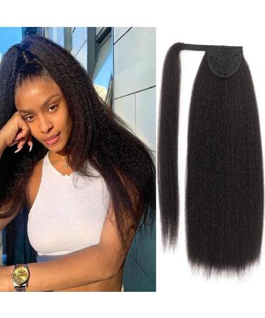 Long Yaki Straight Ponytail for Women 24 Inches Wrap Around Magic Paste Yaki Straight Pony Tail Clip in Synthetic Thick Kinky Straight Ponytail hair Extension UAmy hair(2 Natural Black) 24 Inch 2 Natural Black