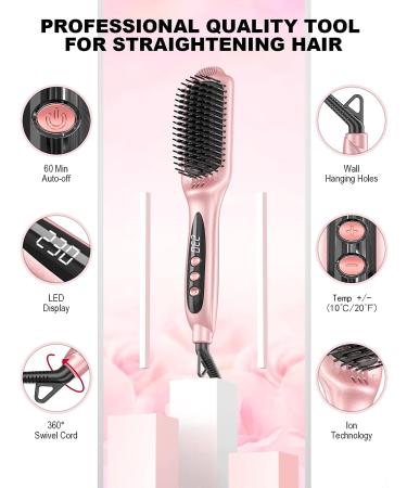 LANDOT Negative Ion Hot Brush Hair Straightener - Rose Gold Styling Brush for Hair Straightening - Buy Online on GoSupps.com