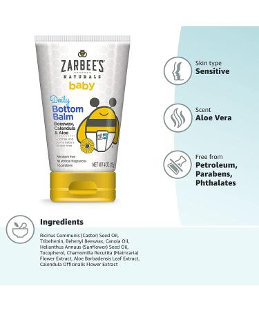 Zarbee's Baby Daily Bottom Balm 4 oz - Soothing Diaper Rash Relief - Buy Online on GoSupps.com