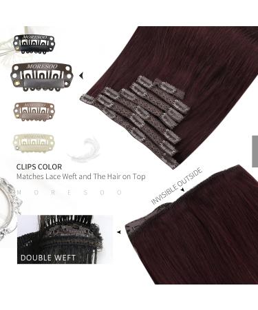 Moresoo Wine Red Clip in Hair Extensions - 16 Inch Burgundy Real Human Hair - 7 Pieces/120g #99J - Buy Online on GoSupps.com