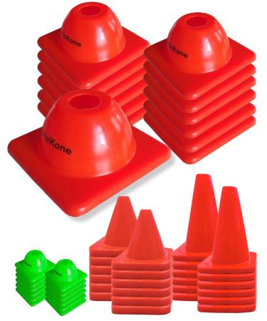 Versatyle 9in / 6in / 2in Set of 12 Heavy Duty Agility Training & Motorcycle Cones for Sports & Kids | KamelKone Flexible Heavy Duty Cones for Bikes, Traffic, Soccer Drills Coaching & Field Marker 2in, Orange
