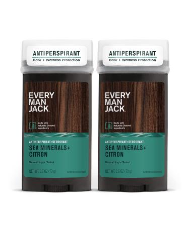 Every Man Jack Sea Minerals + Citron Men's Antiperspirant Deodorant - Long Lasting, Plant-Based Formula - 2.6 oz, 2 Pack - Buy Online on GoSupps.com