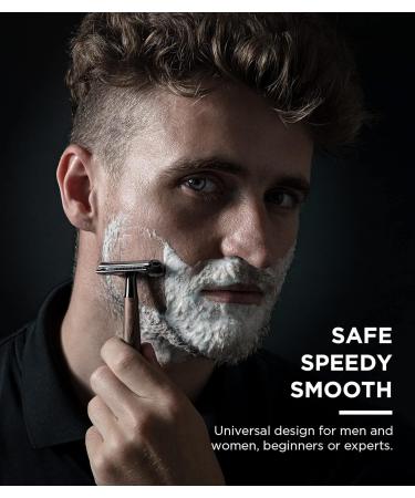 Double Edge Safety Razor with Faux Wood Zinc Alloy Handle and Swiss Stainless Steel Blades - Eco-Friendly Shaving Gift, Dark Brown Wood - Buy Online on GoSupps.com
