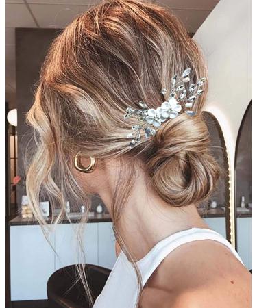 Unicra Bride Wedding Hair Comb Silver Flower Headpiece Crystal Bridal Hair Accessories for Women and Girls - Buy Online on GoSupps.com