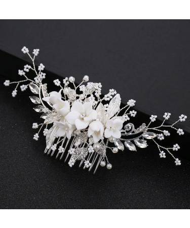 Handmade Silver Bridal Hair Comb Clip Flower Bride Wedding Bridesmaids Hair Vine Crystal Hair Accessories for Brides Headpieces