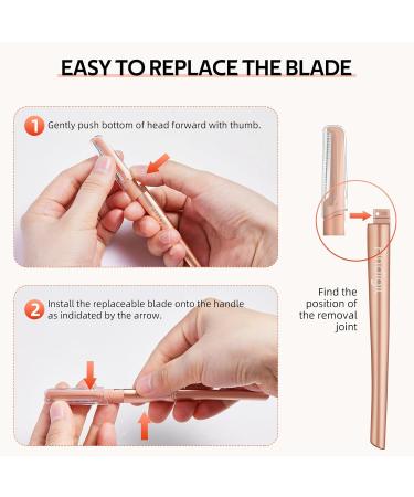 Findigit Eyebrow Razor & Dermaplaning Tool with 6 Refill Blades - Gold Facial Razor for Women & Peach Foot Removal - Ideal for Hair Removal & Peeling - Buy Online on GoSupps.com