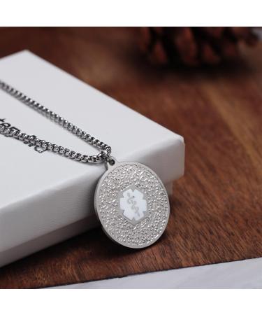 Shop MunsteryAid Medical Alert ID Necklace for Women - Engraved 316L Stainless Steel Emergency ID Dog Tag with Leather Cord - Buy Online on GoSupps.com