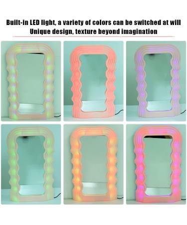 Wave Pattern Makeup Mirror with Lights - 16 Colors, Portable Cosmetic Desktop Mirror for Living Room, Bedroom, and Home Decor - Women's Gift (Pink) - Buy Online on GoSupps.com