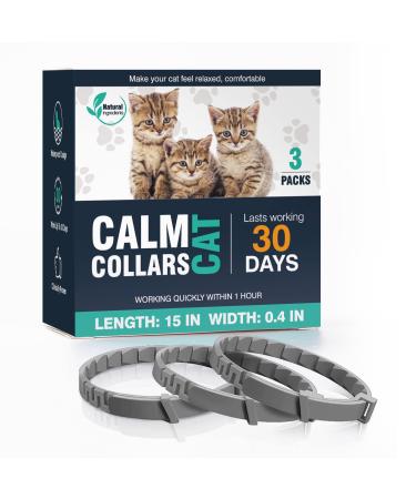 3 Packs Calming Collar for Cats, Pheromone Calm Collar Long-Lasting 30 Days Efficient Relieve Anxiety Stress Help Relaxing Comfortable Cat Calming Collars for Kittens Adjustable Breakaway Design Gray Grey