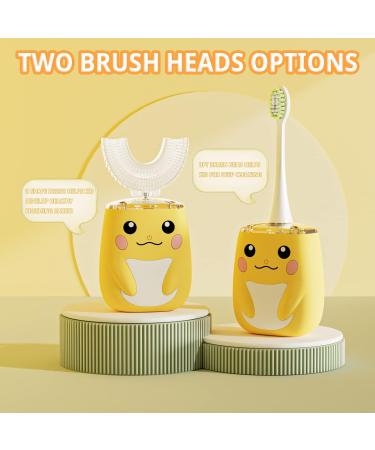 ELOTAME Kids U-Shaped Electric Toothbrush with 4 Cartoon Heads | Sonic Toothbrush for Age 8-15 | Toddler Toothbrush with Travel Case - Yellow Smiley Face - Buy Online on GoSupps.com
