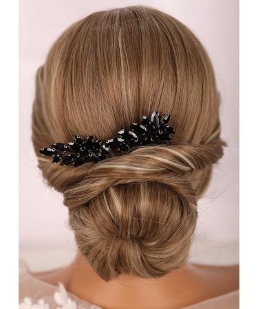 Kercisbeauty Vintage Black Rhinestones Beads Hair Combs Set for Women Girls Hair Styling Hair Piece