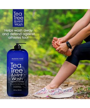MAJESTIC PURE Tea Tree Oil Body Wash with Mint - 16 fl oz - Fights Body Odor, Athlete's Foot, Jock Itch, Ringworm & Skin Irritations - Shower Gel for Women and Men - Buy Online on GoSupps.com