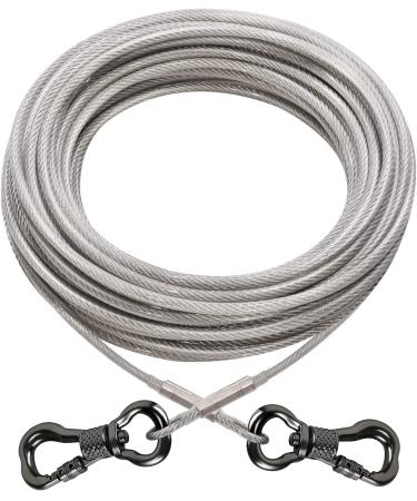 XiaZ Dog Runner Tie Out Cable for Dogs Up to 60/120/250 Pound, 10ft 15ft 20ft 25ft 30ft 40ft 50ft 60ft 70ft 100ft 120ft 150ft Dog Lead Line for Yard, Camping, Park, Outside Silver 250lbs 50ft