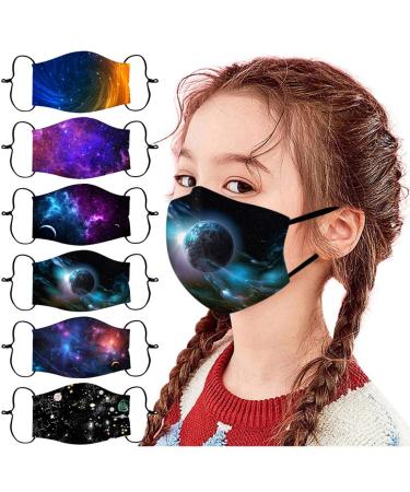 6 PC Face Cover Reusable for Kids Adjustable Print Breathable Face Bandanas