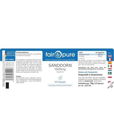 SoMatEm Fair & Pure Sea Buckthorn 1500mg 120 capsules vegan food supplement without magnesium stearate produced in Germany - Buy Online on GoSupps.com