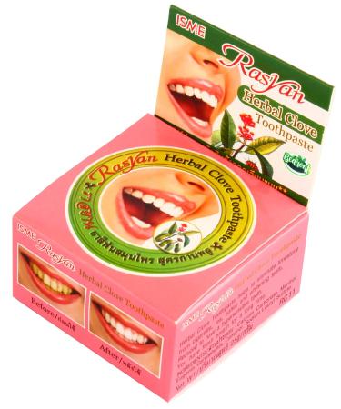 1 Pc. of Ras Yan Herbal Clove Concentrated Toothpaste in Round Box 25 Gram. Original from Thailand.