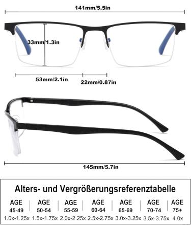 FSREAD 4-Pack Half Frame Reading Glasses for Men - Light Blue Light-Blocking Metal Frames +3.25 in Black Blue Gunmetal Brown - Buy Online on GoSupps.com